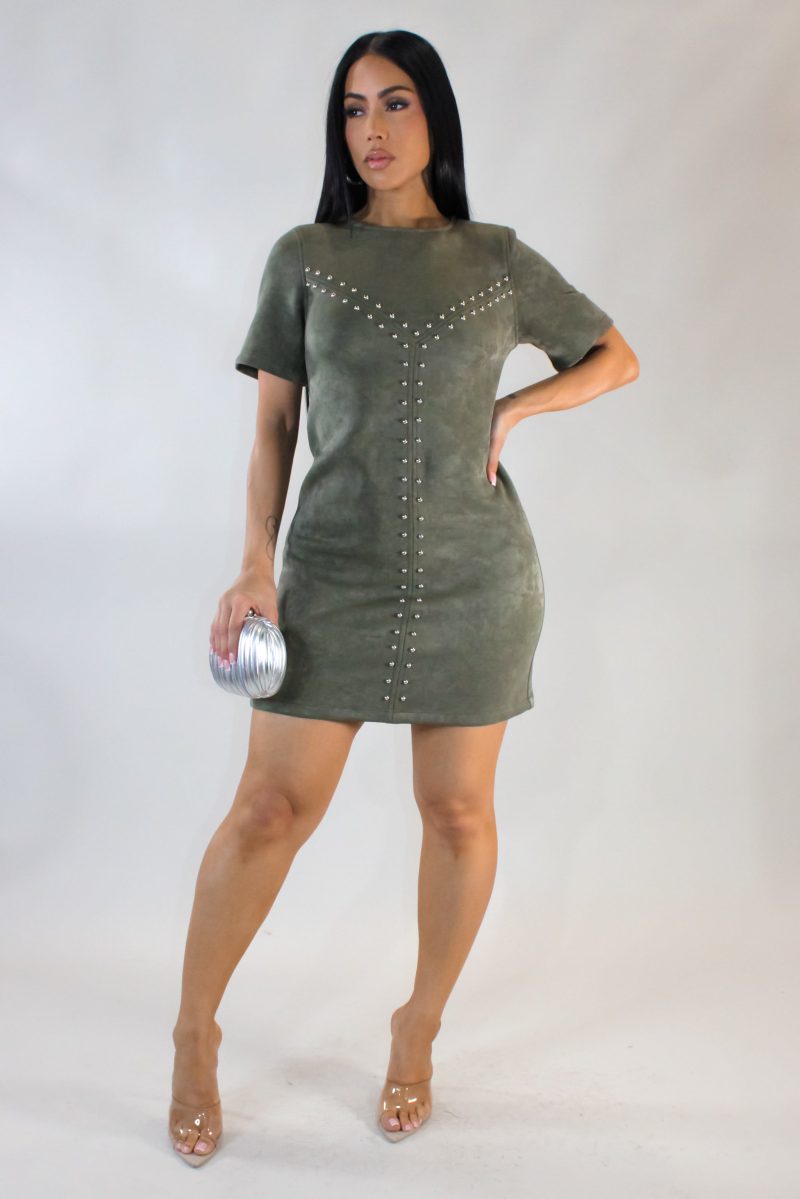 Make You Notice Mini Dress - Olive