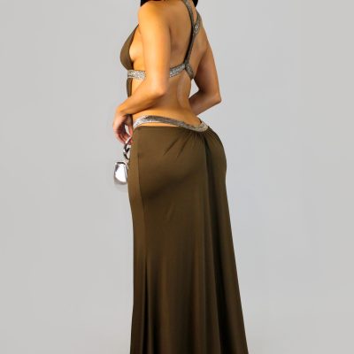 At Midnight Gardens Dress - Olive Brown